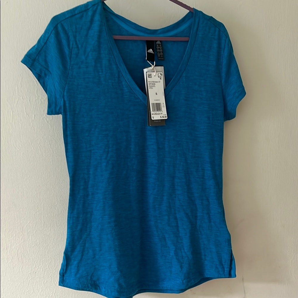 adidas Blue Short Sleeve V-Neck Tee